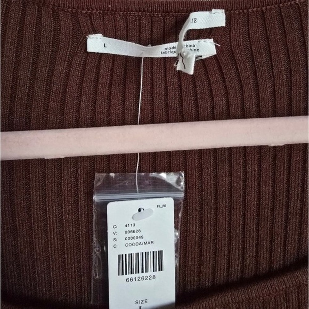 Anthropologie NEW Brown Cocoa Ribbed Cut-out Sweater 2fer Top Shirt SZ Large Y2K - Picture 7 of 10